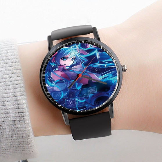 Pastele Hatsune Miku Custom Watch Awesome Unisex Black Classic Plastic Quartz Watch for Men Women Premium Gift Box Watches