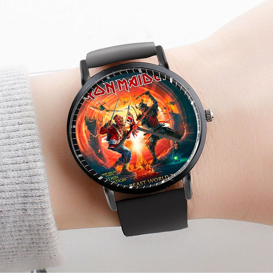 Pastele Iron Maiden Legacy of The Beast World Tour Custom Watch Awesome Unisex Black Classic Plastic Quartz Watch for Men Women Premium Gift Box Watches