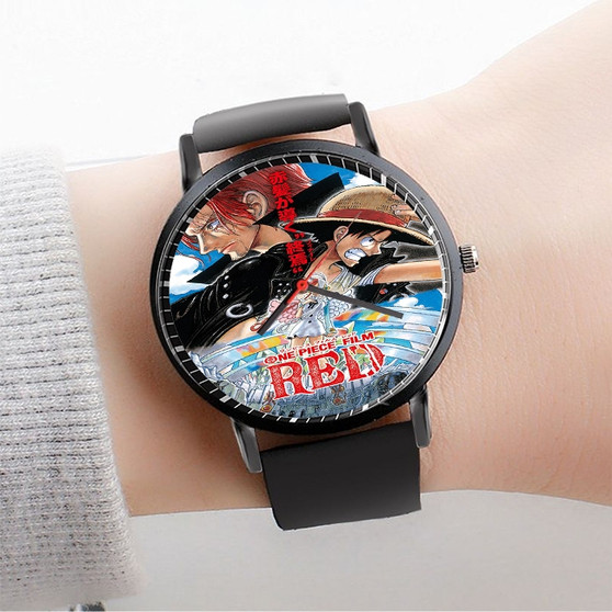 Pastele One Piece Film Red 2 Custom Watch Awesome Unisex Black Classic Plastic Quartz Watch for Men Women Premium Gift Box Watches