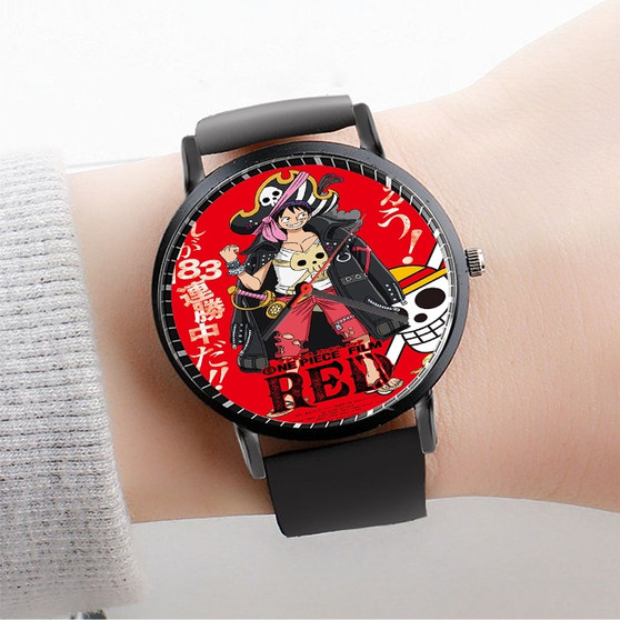 Pastele One Piece Film Red Custom Watch Awesome Unisex Black Classic Plastic Quartz Watch for Men Women Premium Gift Box Watches