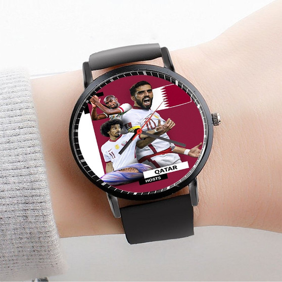Pastele Qatar World Cup 2022 Custom Watch Awesome Unisex Black Classic Plastic Quartz Watch for Men Women Premium Gift Box Watches