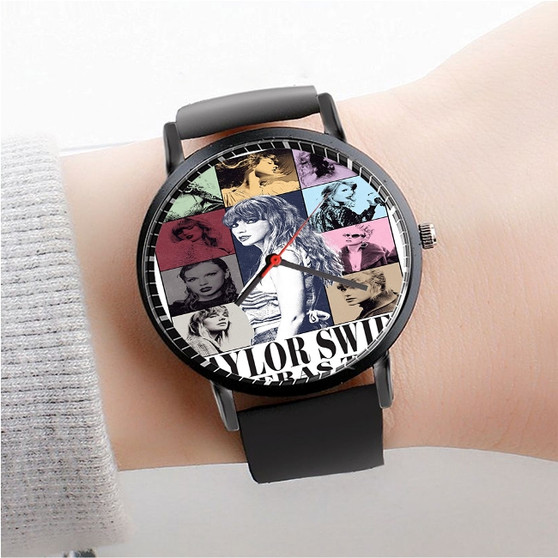 Pastele Taylor Swift The Eras Tour 2022 Custom Watch Awesome Unisex Black Classic Plastic Quartz Watch for Men Women Premium Gift Box Watches