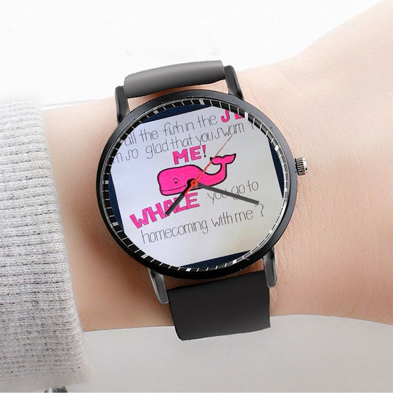 Pastele Whale Homecoming Custom Watch Awesome Unisex Black Classic Plastic Quartz Watch for Men Women Premium Gift Box Watches