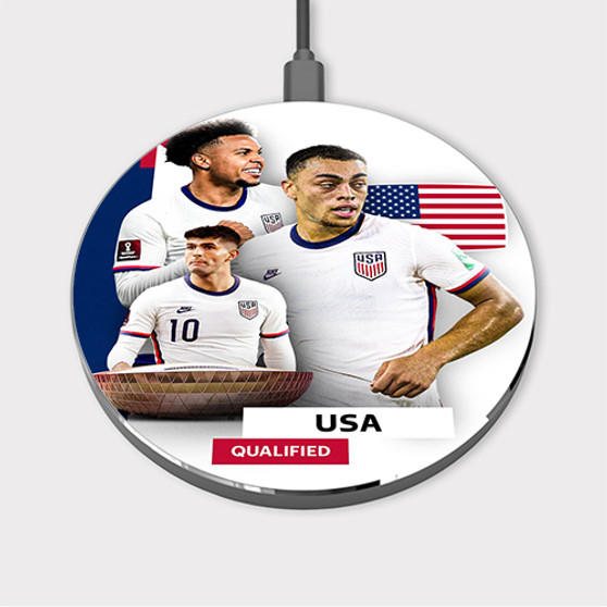 Pastele USA World Cup 2022 Custom Wireless Charger Awesome Gift Smartphone Android iOs Mobile Phone Charging Pad iPhone Samsung Asus Sony Nokia Google Magnetic Qi Fast Charger Wireless Phone Accessories