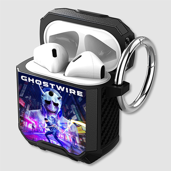 Pastele Ghostwire Tokyo Custom Personalized AirPods Case Shockproof Cover Awesome The Best Smart Protective Cover With Ring AirPods Gen 1 2 3 Pro Black Pink Colors