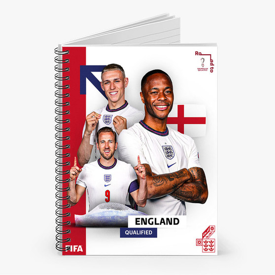 Pastele England World Cup 2022 Custom Spiral Notebook Ruled Line Front Cover Awesome Printed Book Notes School Notes Job Schedule Note 90gsm 118 Pages Metal Spiral Notebook