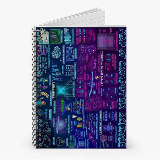 Pastele Map of Computer Science Custom Spiral Notebook Ruled Line Front Cover Awesome Printed Book Notes School Notes Job Schedule Note 90gsm 118 Pages Metal Spiral Notebook