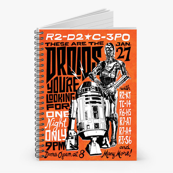 Pastele R2 D2 C3 PO Vintage Poster Custom Spiral Notebook Ruled Line Front Cover Awesome Printed Book Notes School Notes Job Schedule Note 90gsm 118 Pages Metal Spiral Notebook