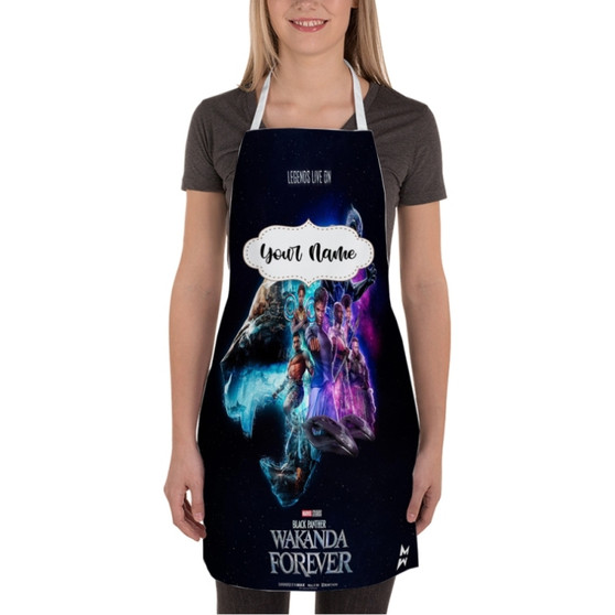 Pastele Black Panther Legends Live On Custom Personalized Name Kitchen Apron Awesome With Adjustable Strap and Big Pockets For Cooking Baking Cafe Coffee Barista Cheff Bartender