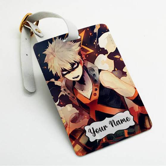 Pastele Bakugou Boku no Hero Academia Custom Luggage Tags Personalized Name PU Leather Luggage Tag With Strap Awesome Baggage Hanging Suitcase Bag Tags Name ID Labels Travel Bag Accessories