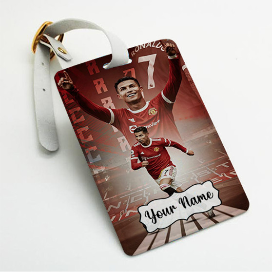 Pastele Cristiano Ronaldo Manchester United Custom Luggage Tags Personalized Name PU Leather Luggage Tag With Strap Awesome Baggage Hanging Suitcase Bag Tags Name ID Labels Travel Bag Accessories