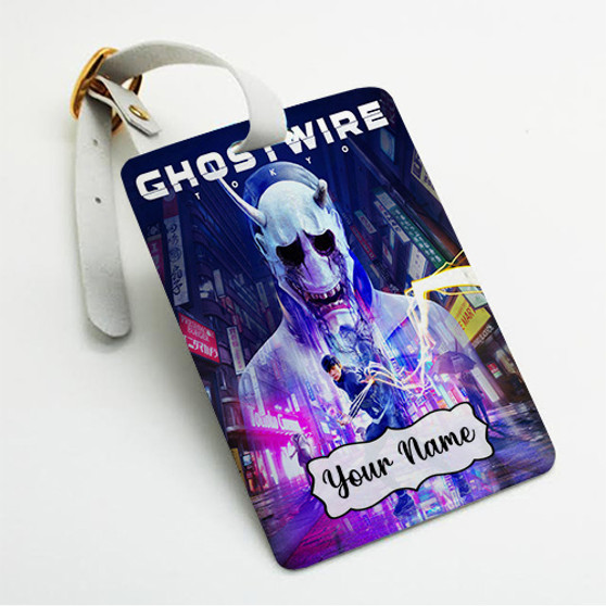 Pastele Ghostwire Tokyo Custom Luggage Tags Personalized Name PU Leather Luggage Tag With Strap Awesome Baggage Hanging Suitcase Bag Tags Name ID Labels Travel Bag Accessories