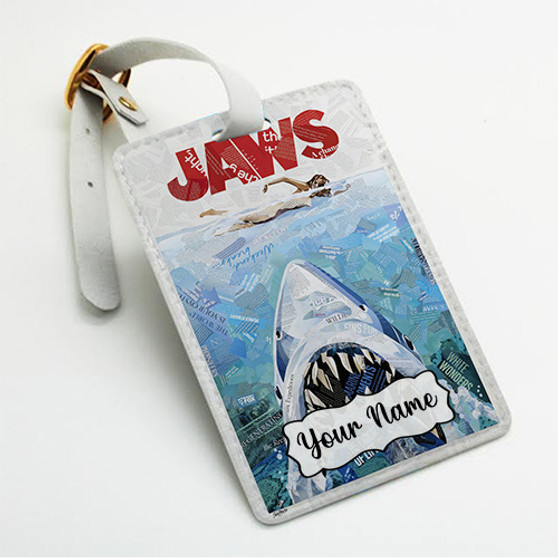 Pastele Jaws Movie Poster Custom Luggage Tags Personalized Name PU Leather Luggage Tag With Strap Awesome Baggage Hanging Suitcase Bag Tags Name ID Labels Travel Bag Accessories