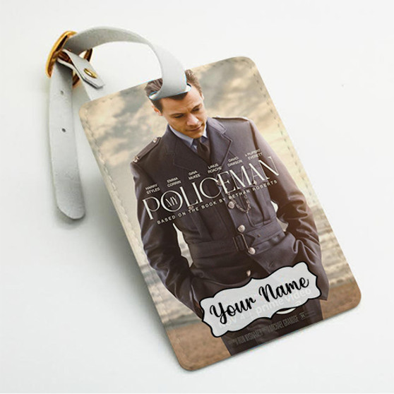 Pastele My Policeman Harry Styles Custom Luggage Tags Personalized Name PU Leather Luggage Tag With Strap Awesome Baggage Hanging Suitcase Bag Tags Name ID Labels Travel Bag Accessories