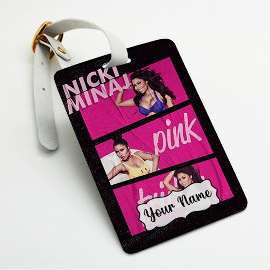 Pastele Nicki Minaj Pink Friday Custom Luggage Tags Personalized Name PU Leather Luggage Tag With Strap Awesome Baggage Hanging Suitcase Bag Tags Name ID Labels Travel Bag Accessories