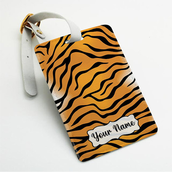 Pastele Tiger Skin Custom Luggage Tags Personalized Name PU Leather Luggage Tag With Strap Awesome Baggage Hanging Suitcase Bag Tags Name ID Labels Travel Bag Accessories