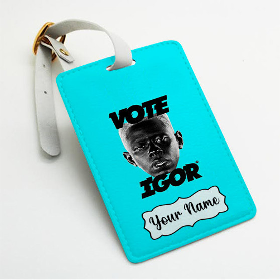 Pastele Vote Igor Tyler the Creator Custom Luggage Tags Personalized Name PU Leather Luggage Tag With Strap Awesome Baggage Hanging Suitcase Bag Tags Name ID Labels Travel Bag Accessories