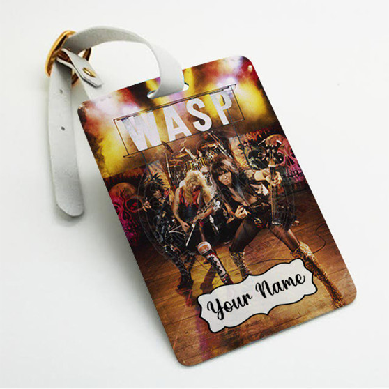 Pastele WASP Band Custom Luggage Tags Personalized Name PU Leather Luggage Tag With Strap Awesome Baggage Hanging Suitcase Bag Tags Name ID Labels Travel Bag Accessories
