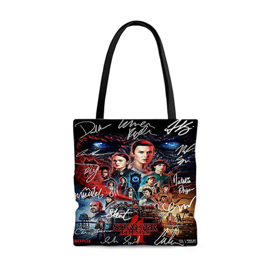 Pastele Stranger Things Poster Signed By Cast Custom Personalized Tote Bag Awesome Unisex Polyester Cotton Bags AOP All Over Print Tote Bag School Work Travel Bags Fashionable Totebag
