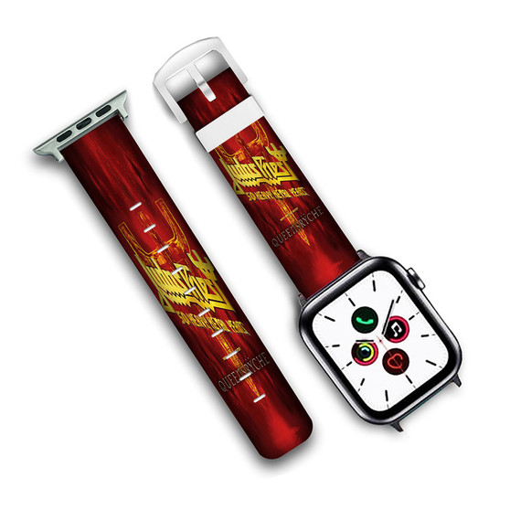 Pastele Judas Priest with Queensryche Tour 2023 Custom Apple Watch Band Awesome Personalized Genuine Leather Strap Wrist Watch Band Replacement with Adapter Metal Clasp 38mm 40mm 42mm 44mm Watch Band Accessories