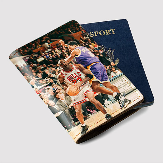 Pastele Kobe Bryant and Michael Jordan Custom Passport Wallet Case With Credit Card Holder Awesome Personalized PU Leather Travel Trip Vacation Baggage Cover