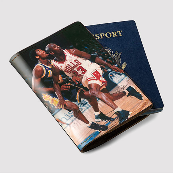 Pastele Kobe Bryant and Michael Jordan NBA Custom Passport Wallet Case With Credit Card Holder Awesome Personalized PU Leather Travel Trip Vacation Baggage Cover