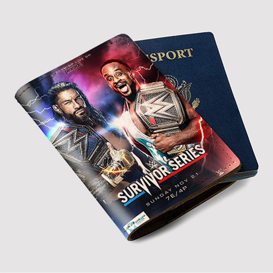 Pastele WWE Survivor Series Roman Reigns vs Big E Custom Passport Wallet Case With Credit Card Holder Awesome Personalized PU Leather Travel Trip Vacation Baggage Cover