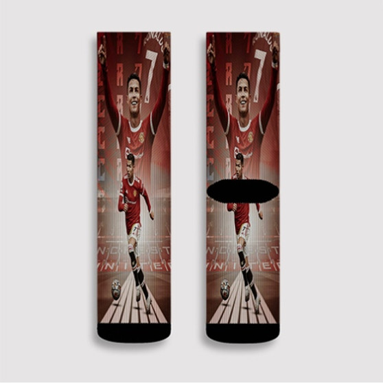 Pastele Cristiano Ronaldo Manchester United Custom Socks Sublimation Awesome Printed Sports Elite Socks Polyester Cushioned Bottoms Gym Gymnastic Running Yoga School Skatebording Basketball Spandex