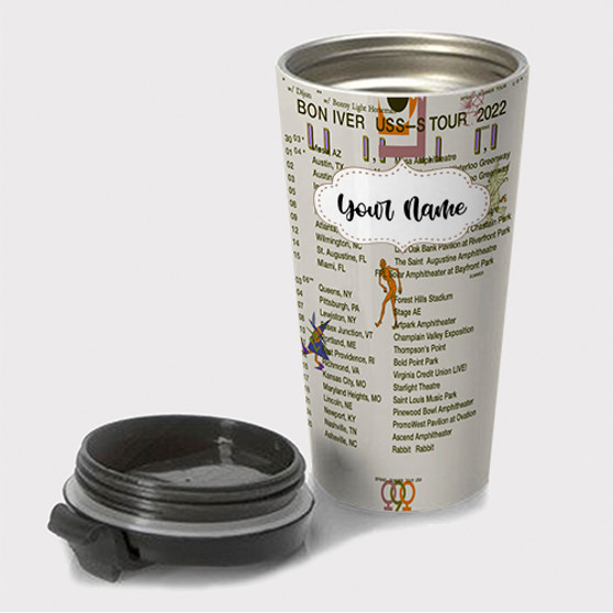 Pastele Bon Iver US Tour 2022 Custom Travel Mug Awesome Personalized Name Stainless Steel Drink Bottle Hot Cold Leak-proof 15oz Coffee Tea Wine Trip Vacation Traveling Mug