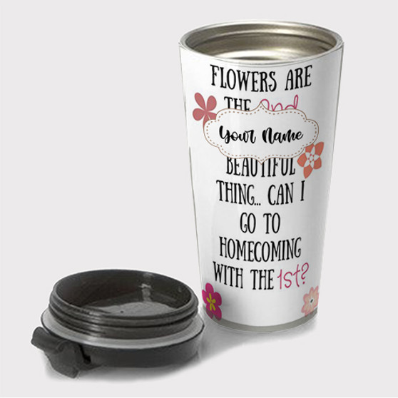 Pastele Flowers Hoco Custom Travel Mug Awesome Personalized Name Stainless Steel Drink Bottle Hot Cold Leak-proof 15oz Coffee Tea Wine Trip Vacation Traveling Mug