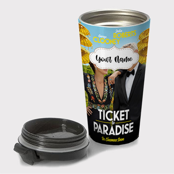 Pastele Ticket to Paradise Custom Travel Mug Awesome Personalized Name Stainless Steel Drink Bottle Hot Cold Leak-proof 15oz Coffee Tea Wine Trip Vacation Traveling Mug