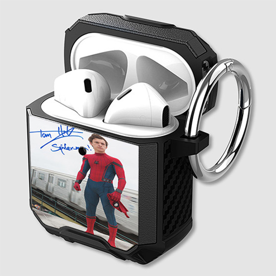 Pastele Tom Holland Spiderman Signed Custom Personalized AirPods Case Shockproof Cover Awesome The Best Smart Protective Cover With Ring AirPods Gen 1 2 3 Pro Black Pink Colors