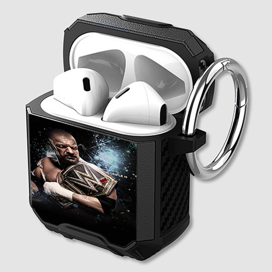 Pastele Triple H WWE Custom Personalized AirPods Case Shockproof Cover Awesome The Best Smart Protective Cover With Ring AirPods Gen 1 2 3 Pro Black Pink Colors