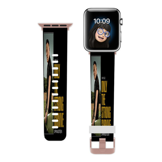 Pastele Bruce Springsteen Only The Strong Survive Custom Apple Watch Band Awesome Personalized Genuine Leather Strap Wrist Watch Band Replacement with Adapter Metal Clasp 38mm 40mm 42mm 44mm Watch Band Accessories
