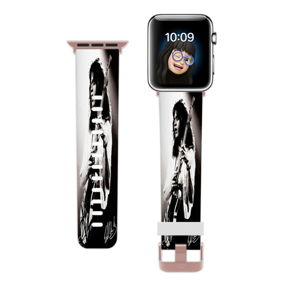 Pastele Eddie Van Halen Signed Custom Apple Watch Band Awesome Personalized Genuine Leather Strap Wrist Watch Band Replacement with Adapter Metal Clasp 38mm 40mm 42mm 44mm Watch Band Accessories