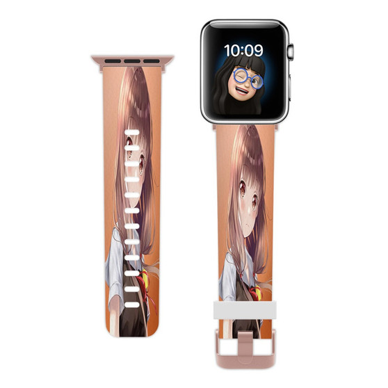 Pastele Miko Iino Kaguya sama Custom Apple Watch Band Awesome Personalized Genuine Leather Strap Wrist Watch Band Replacement with Adapter Metal Clasp 38mm 40mm 42mm 44mm Watch Band Accessories