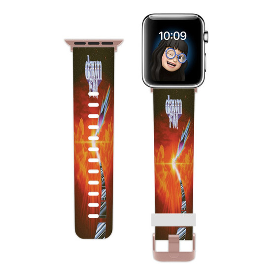 Pastele The Weeknd Dawn FM jpeg Custom Apple Watch Band Awesome Personalized Genuine Leather Strap Wrist Watch Band Replacement with Adapter Metal Clasp 38mm 40mm 42mm 44mm Watch Band Accessories