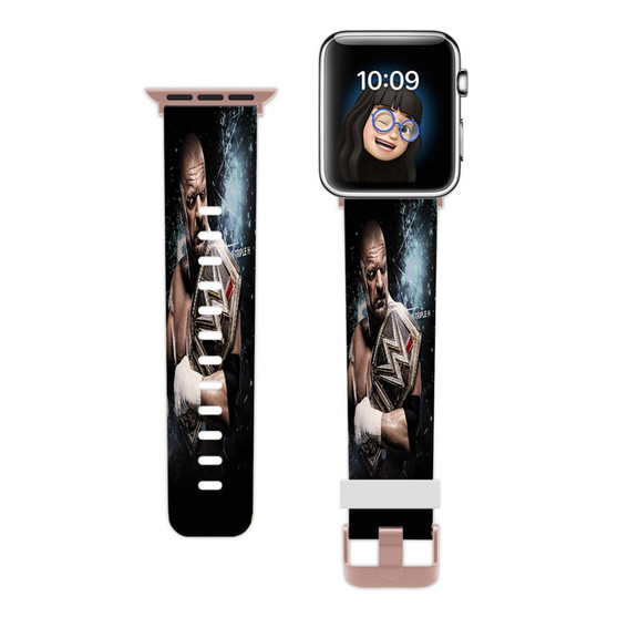 Pastele Triple H WWE Custom Apple Watch Band Awesome Personalized Genuine Leather Strap Wrist Watch Band Replacement with Adapter Metal Clasp 38mm 40mm 42mm 44mm Watch Band Accessories