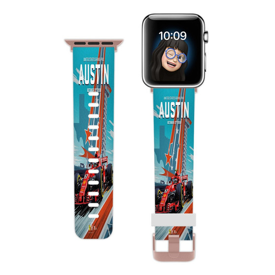 Pastele US Grand Prix Austin Custom Apple Watch Band Awesome Personalized Genuine Leather Strap Wrist Watch Band Replacement with Adapter Metal Clasp 38mm 40mm 42mm 44mm Watch Band Accessories