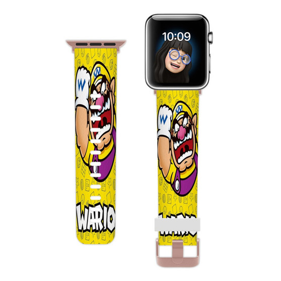 Pastele Wario Super Mario Bros Nintendo Custom Apple Watch Band Awesome Personalized Genuine Leather Strap Wrist Watch Band Replacement with Adapter Metal Clasp 38mm 40mm 42mm 44mm Watch Band Accessories