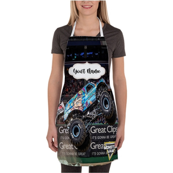 Pastele Jester Monster Truck Custom Personalized Name Kitchen Apron Awesome With Adjustable Strap and Big Pockets For Cooking Baking Cafe Coffee Barista Cheff Bartender