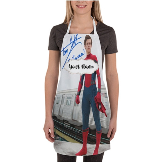 Pastele Tom Holland Spiderman Signed Custom Personalized Name Kitchen Apron Awesome With Adjustable Strap and Big Pockets For Cooking Baking Cafe Coffee Barista Cheff Bartender