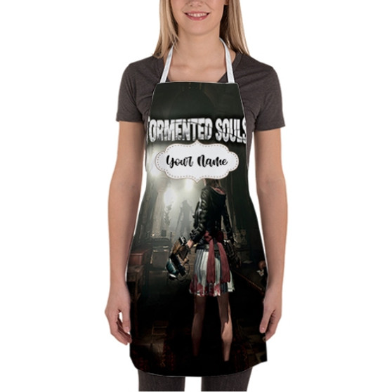 Pastele Tormented Souls Custom Personalized Name Kitchen Apron Awesome With Adjustable Strap and Big Pockets For Cooking Baking Cafe Coffee Barista Cheff Bartender