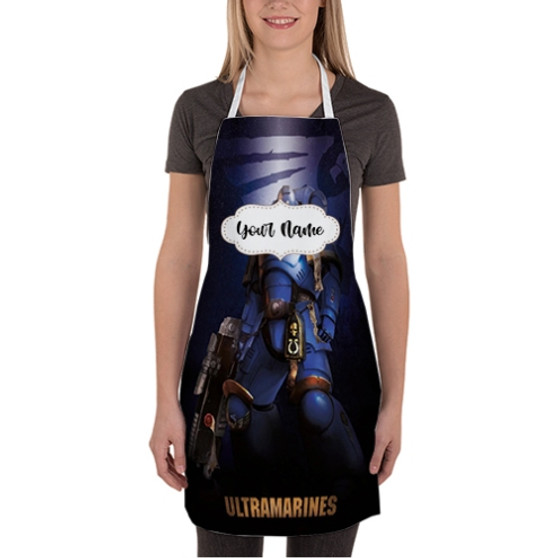 Pastele Warhammer 40 K Ultramarines Custom Personalized Name Kitchen Apron Awesome With Adjustable Strap and Big Pockets For Cooking Baking Cafe Coffee Barista Cheff Bartender