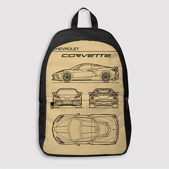 Pastele Corvette C8 Custom Backpack Awesome Personalized School Bag Travel Bag Work Bag Laptop Lunch Office Book Waterproof Unisex Fabric Backpack