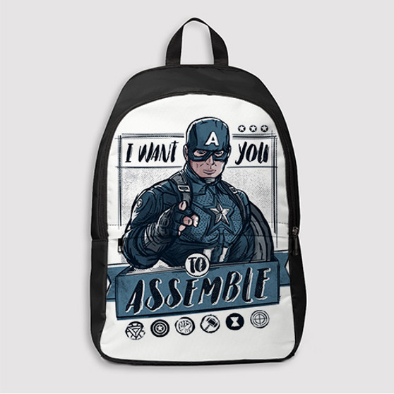Pastele Captain America I Want You To Assemble Custom Backpack Awesome Personalized School Bag Travel Bag Work Bag Laptop Lunch Office Book Waterproof Unisex Fabric Backpack