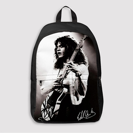 Pastele Eddie Van Halen Signed Custom Backpack Awesome Personalized School Bag Travel Bag Work Bag Laptop Lunch Office Book Waterproof Unisex Fabric Backpack