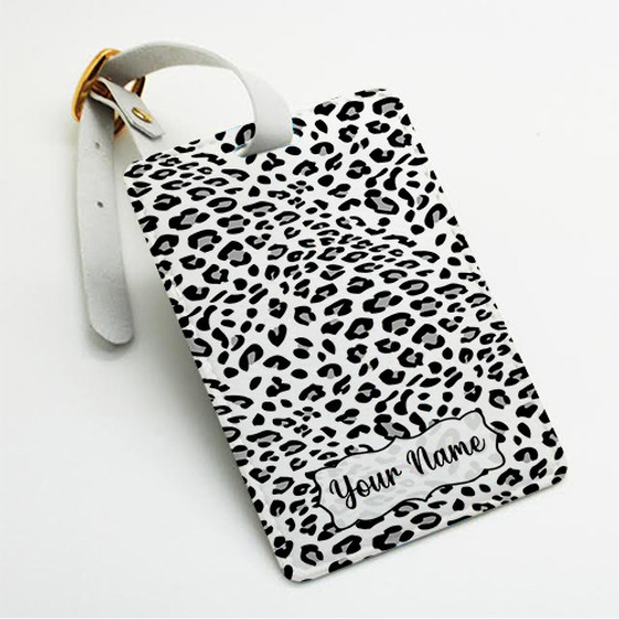 Pastele Cheetah Skin Custom Luggage Tags Personalized Name PU Leather Luggage Tag With Strap Awesome Baggage Hanging Suitcase Bag Tags Name ID Labels Travel Bag Accessories