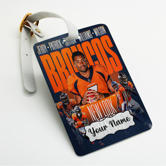 Pastele Denver Broncos NFL 2022 Custom Luggage Tags Personalized Name PU Leather Luggage Tag With Strap Awesome Baggage Hanging Suitcase Bag Tags Name ID Labels Travel Bag Accessories