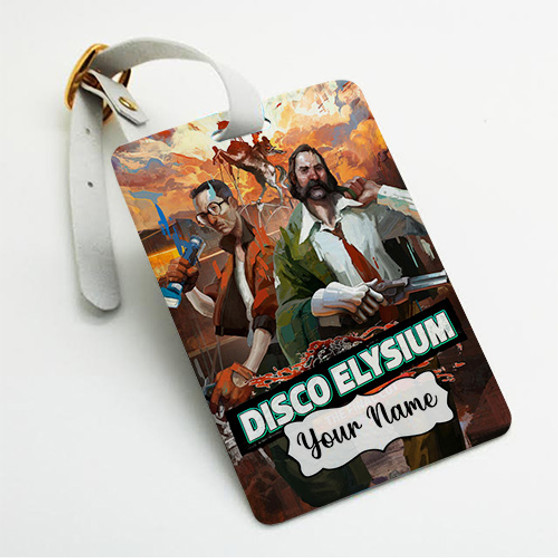 Pastele Disco Elysium The Final Cut Custom Luggage Tags Personalized Name PU Leather Luggage Tag With Strap Awesome Baggage Hanging Suitcase Bag Tags Name ID Labels Travel Bag Accessories